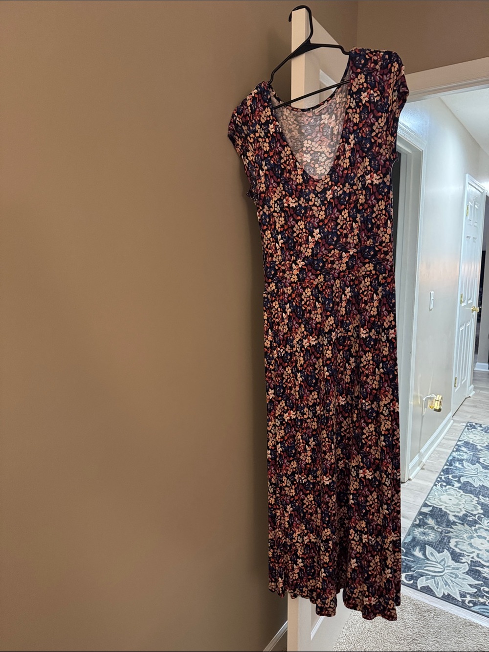 Navy Floral Maxi Dress with Pink Accents